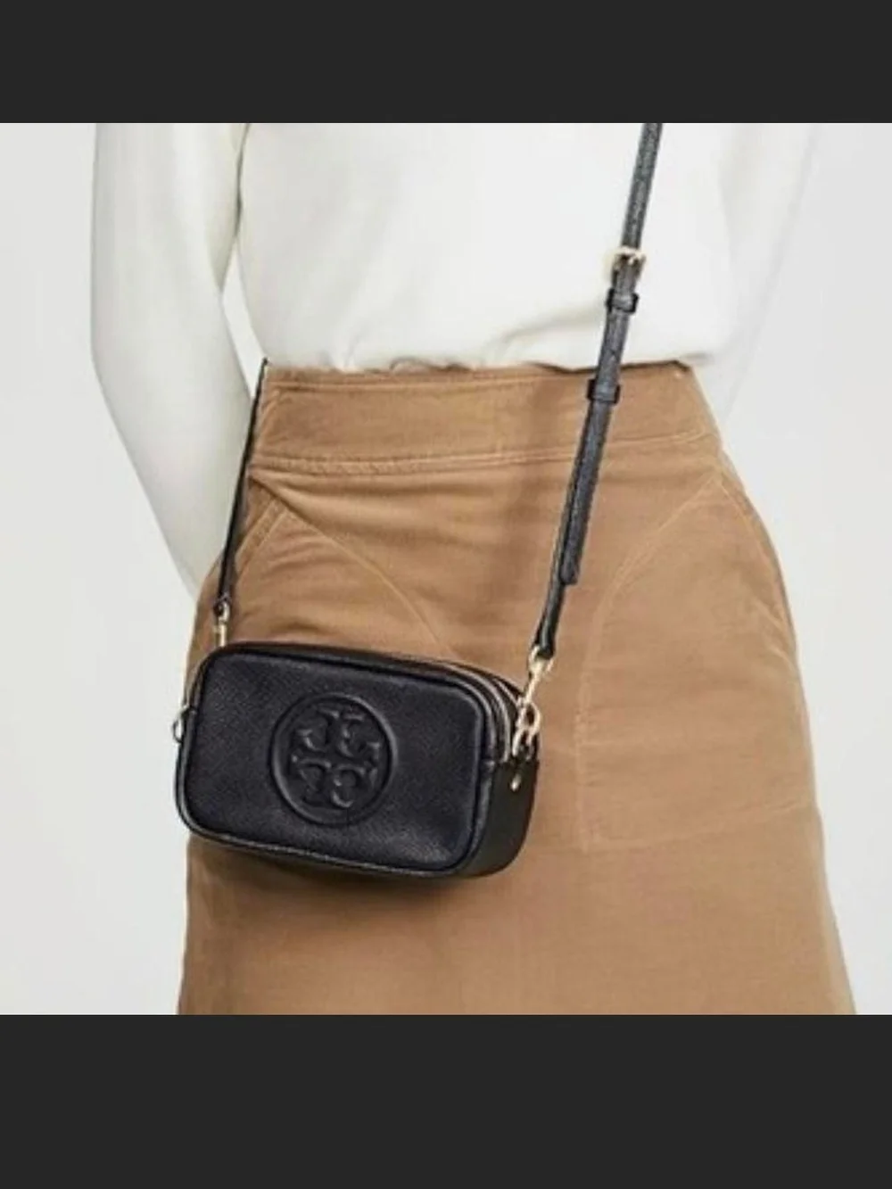 Tory Burch Black Pebbled Leather Zip Pouch